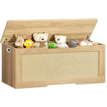 usikey 47.2" Large Storage Chest with Fabric Drawer, Toy Box with Safety Hinges, Extra Wide Storage Bench for Bedroom, Living Room, Entryway, Supports 300 lb