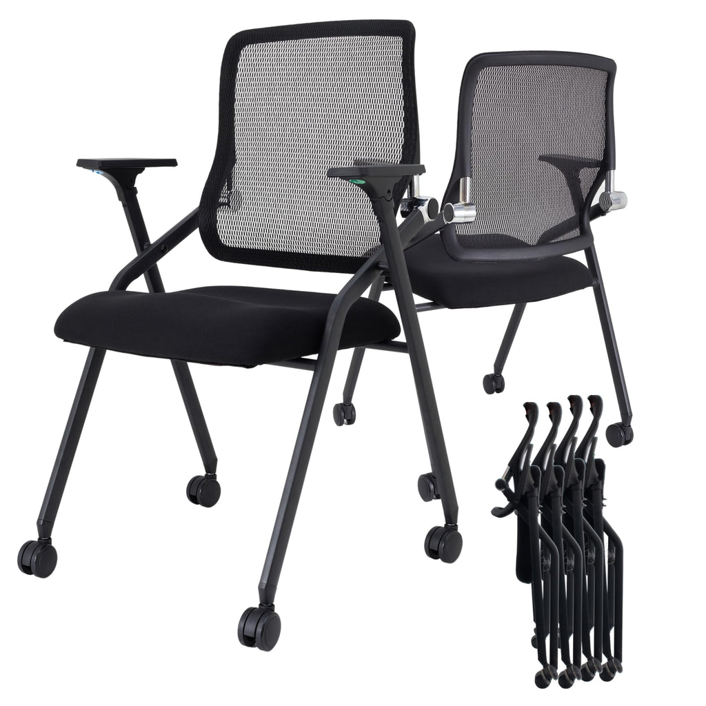 Brobriyo 4 Pack Stackable & Foldable Conference Room Chairs with Lumbar Support, Armrest - Ergonomic Mesh Bouncing Back for Office Meeting,