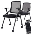 Brobriyo 4 Pack Stackable & Foldable Conference Room Chairs with Lumbar Support, Armrest - Ergonomic Mesh Bouncing Back for Office Meeting,
