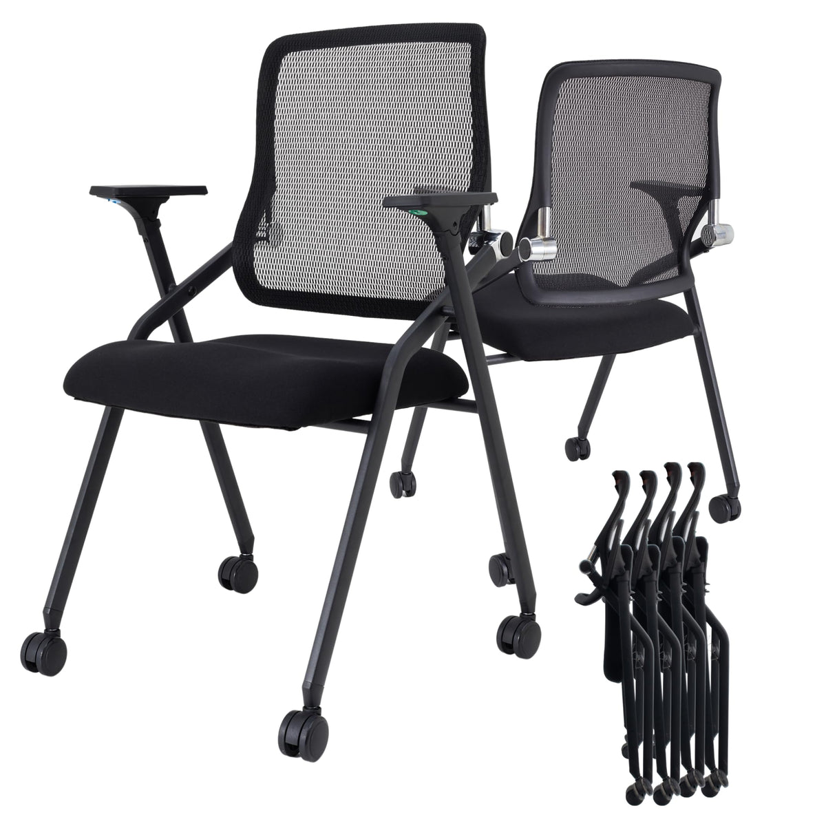 Brobriyo 4 Pack Stackable & Foldable Conference Room Chairs with Lumbar Support, Armrest - Ergonomic Mesh Bouncing Back for Office Meeting,
