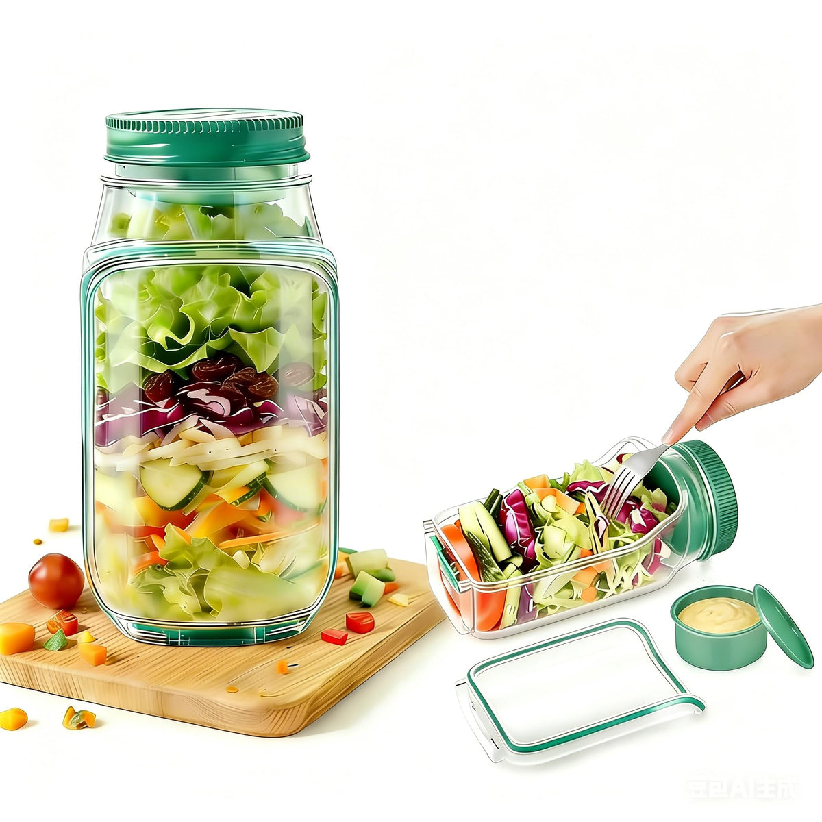 Salad Jar with Side Opening - Portable Double-Lock Leak-Resistant Food Container for Lunch, Work, Travel & Daily Use (1pcs)