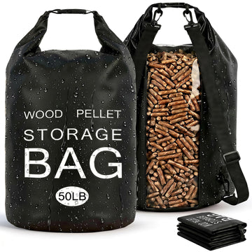 2 Pack Upgraded 50LB Waterproof Wood Pellet Storage Bag, Heavy Duty Pellet Storage Container with Backpack Straps, Smoker Pellet Bin Bag for BBQ Grill, Charcoal, Wood Chips & Heating Fuel