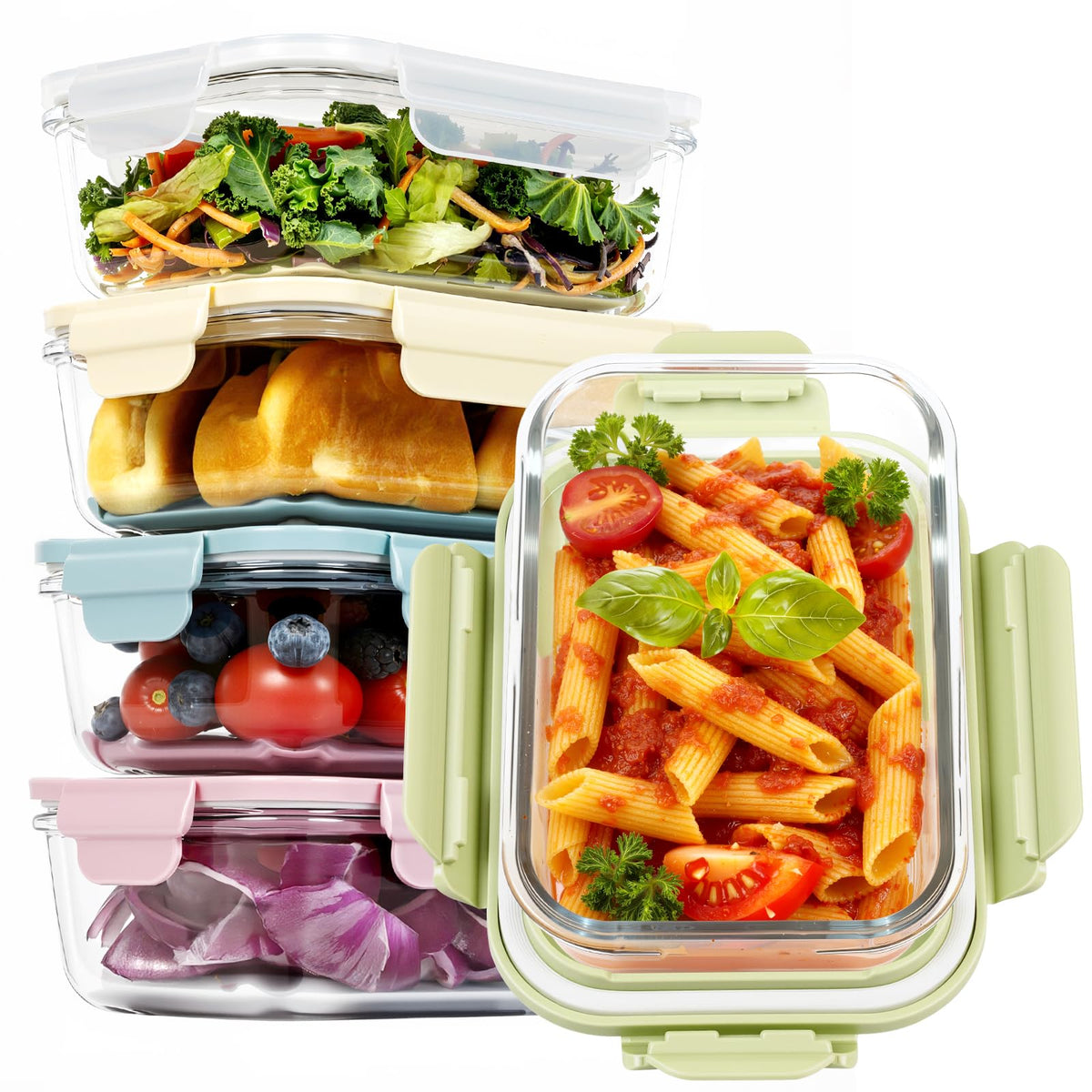5 Pack 25oz Glass Meal Prep Containers with Air Vent Lids, Borosilicate Glass Food Storage Container with Snap Airtight Lids for Lunch, Food Prep, Microwave, Oven, Freezer & Dishwasher Safe, BPA-Free