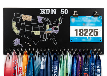 York Sign Shop, 50 States Medal Holder, Run 50 Medal Holder, 50 States Chalkboard Medal Holder Display with 50 Hooks