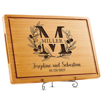 Personalized Cutting Board Wedding Gift, Monogrammed Initial Gifts for Kitchen, Custom Bridal Shower Gifts for Couples, Unique Anniversary, Newlyweds Housewarming Gifts