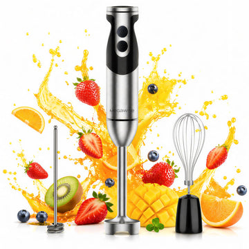 MegaWise Hand Blender, Immersion Blender Handheld 12-Speed with 80% Sharper Blades, Titanium Reinforced Stainless Steel 3-in-1 Immersion Blender,Includes Whisk and Milk Frother (3-in 1 Black)