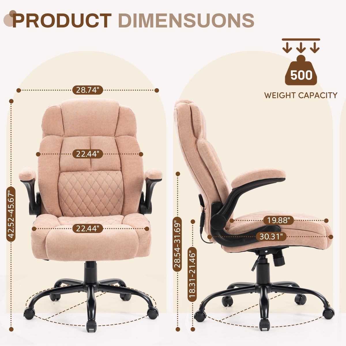 Massage Office Chair,500lbs Ergonomic Rocking Executive Desk Chairs with 4 Points Vibration&heat,padded Flipup Armrests for Big and Tall Office