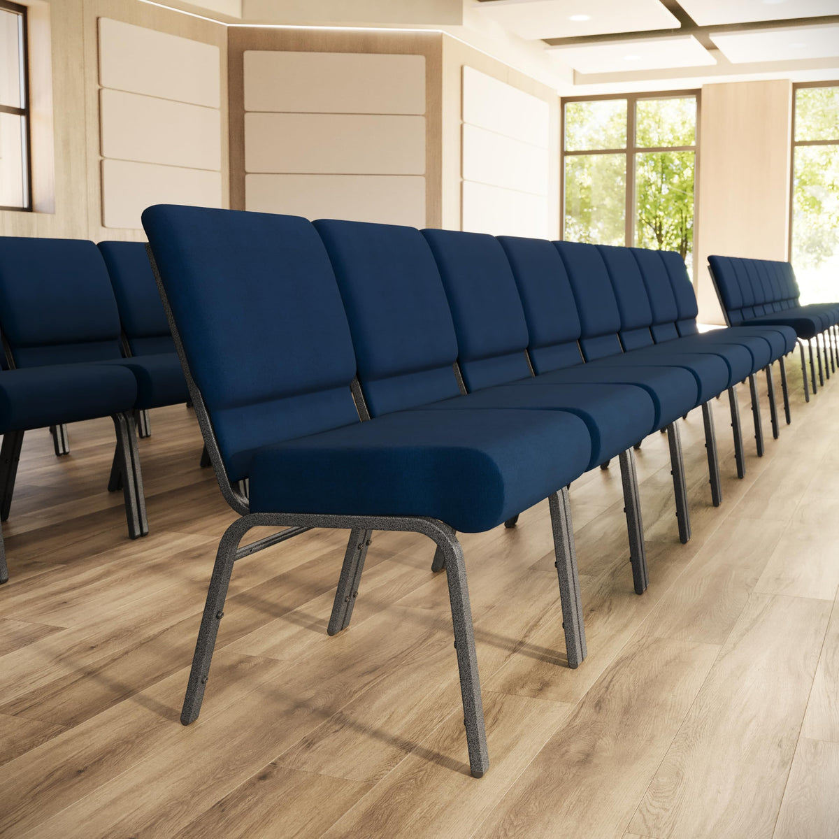 Flash Furniture Hercules Series 21''w Stacking Church Chair in Navy Blue Fabric - Silver Vein Frame, Set of 1, Navy Blue Fabric/silver Vein Frame