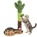 Cat Toys Cactus Cat Scratching Post, Natural Sisal Scratcher with Interactive Track Ball & Hanging Toys, Stable Anti-Tip Base Multi-Functional Cat Toy for Multi-Cat Households & Indoor Cats
