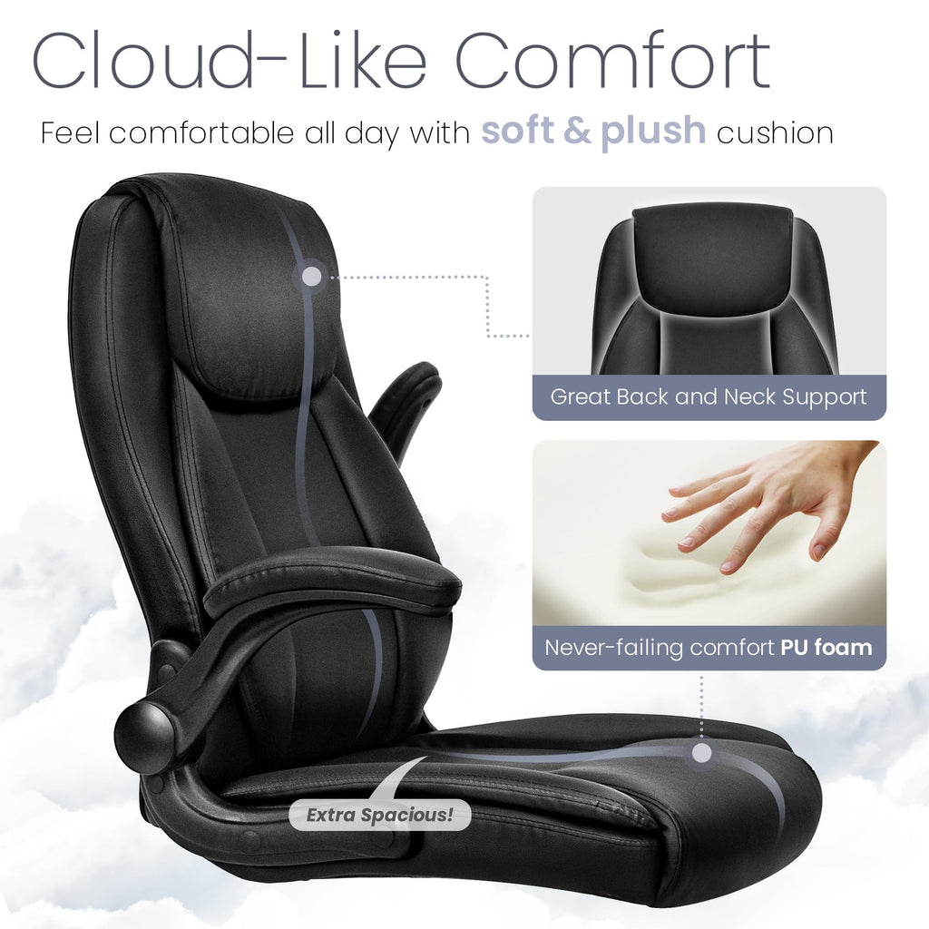 Neo Chair Ergonomic Office Chair Executive Computer Desk Chair Gaming High Back Support Comfy Seat Flip-up Arms Adjustable Height Swivel