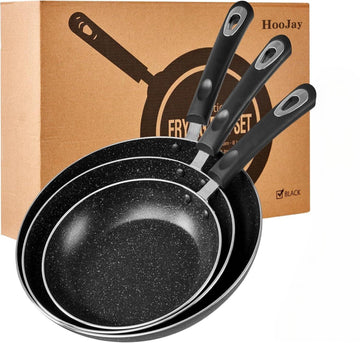 HooJay Nonstick Frying Pan Set-3-Pieces Skillet Set Induction Compatible,8 Inch,9.5 Inch and 11 Inch Omelette Pan with Bakelite Handles