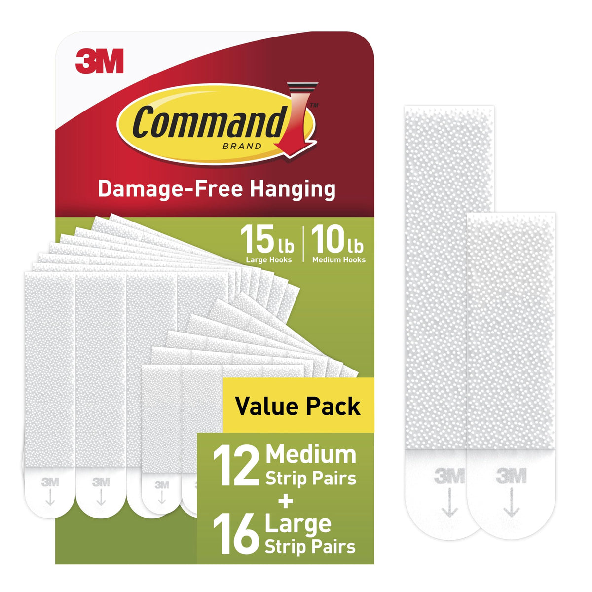 Command 15 lb & 10 lb Large and Medium 28 Pairs Picture Hanging Strips (56 Strips), Damage-Free Hangers for Picture Frames, No Tools Required, Great for Home Room Wall Decor, White Adhesive