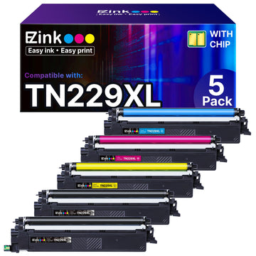 E-Z Ink Compatible TN229XL Toner Cartridges Replacement for Brother TN229XL TN-229XL TN229 XL to use with MFC-L3720CDW MFC-L3780CDW HL-L3220CDW HL-L3280CDW HL-L3300CDW Printer (TN229XLBK/C/M/Y-5 Pack)