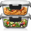Razab 2 PC 1200ML / 41 Oz Glass Food Storage Containers with Lids - Airtight & Leakproof - Microwave/Oven/Freezer Safe - BPA Free - Ideal for Meal Prep, Storing Leftover & Lunch