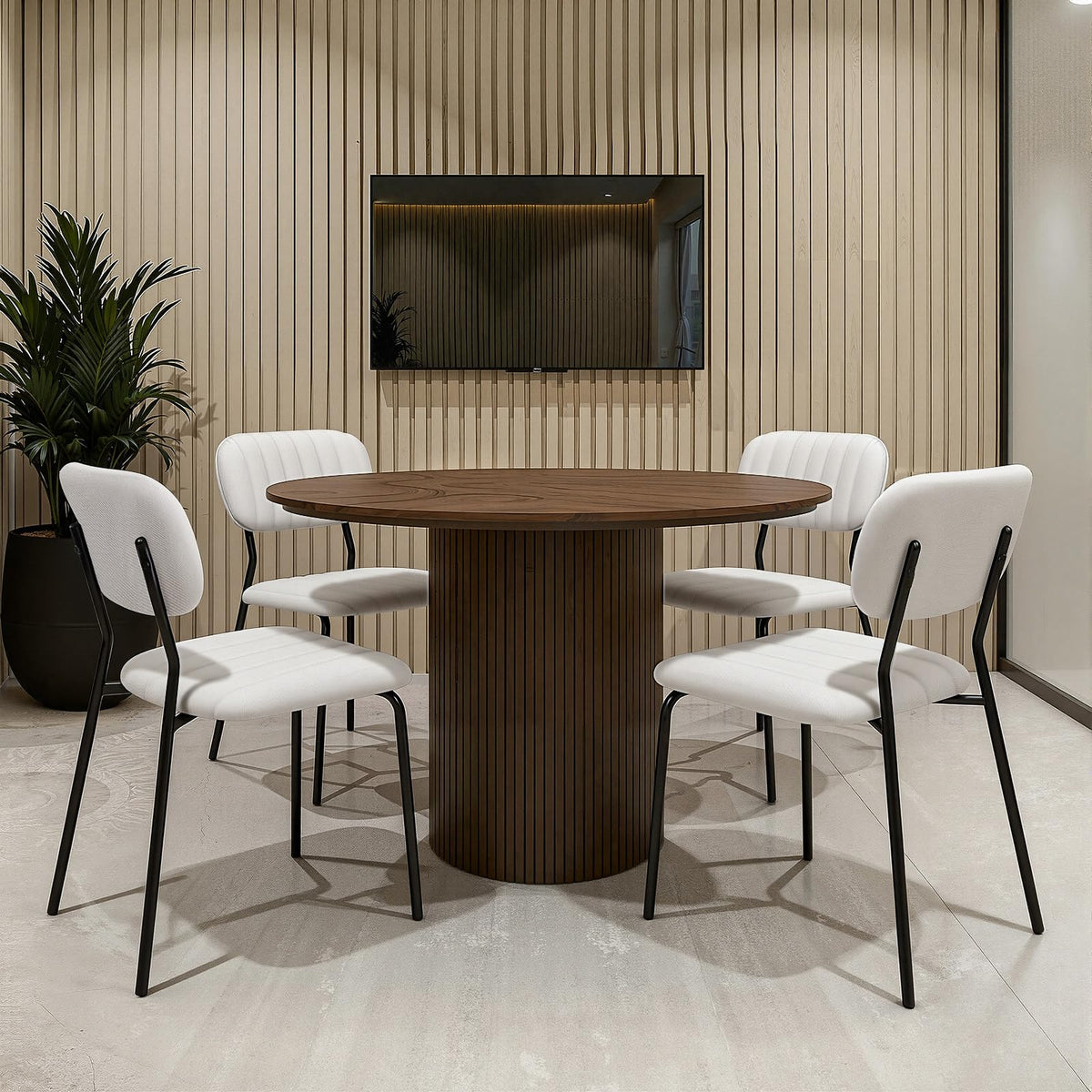 Vingli Modern Fabric Padded Stacking Dining Chair Set of 4 for Home, White, 4 Pack, White Linen