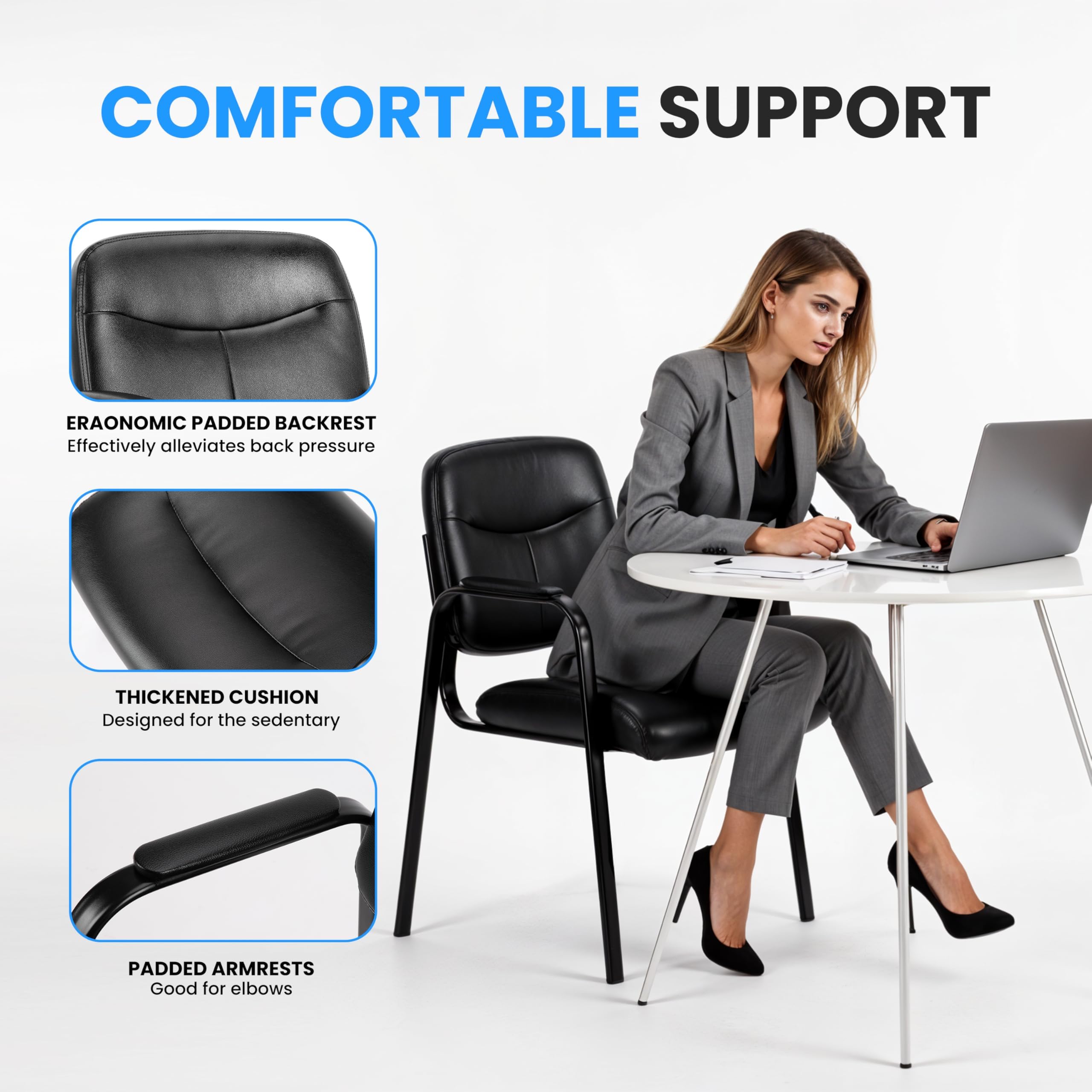 Simple Deluxe Leather Guest Chair with Padded Arm, Waiting Room Chairs Stationary Rest for Reception Area Conference Room Lobby Home Computer