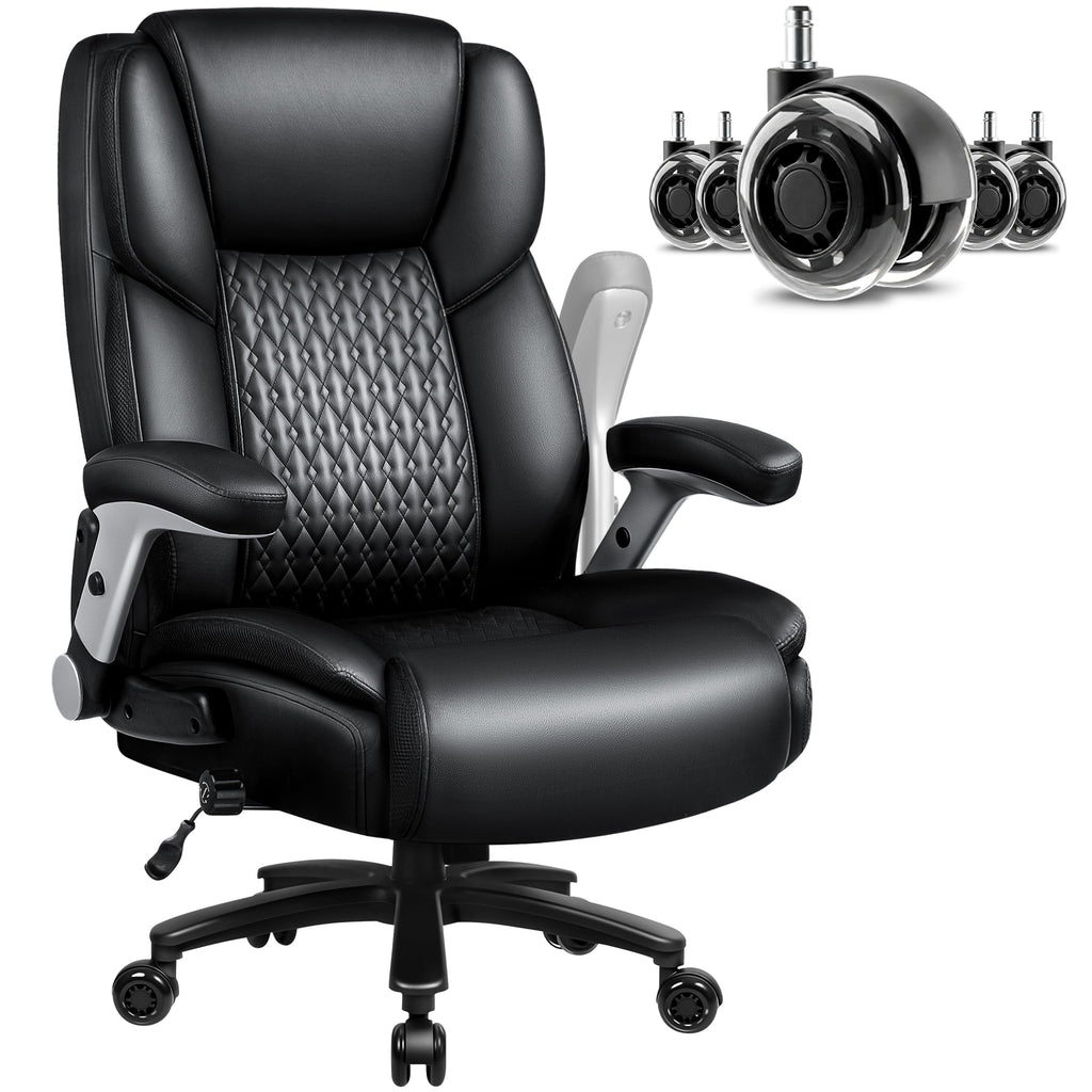 Big and Tall Office Chair 600lbs, Heavy Duty Office Chair for Heavy People, High Back Executive Office Leather Chair with Adjustable Armrests