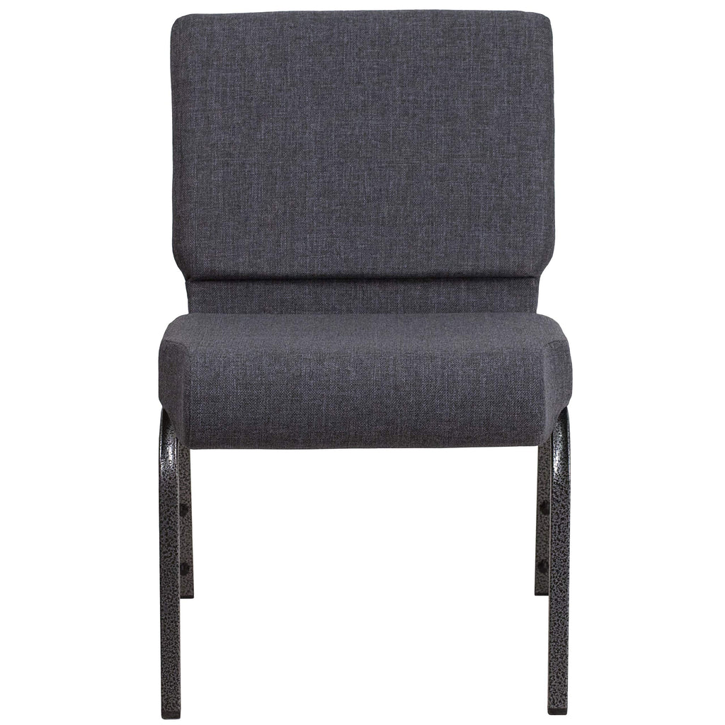 Emma + Oliver Dark Gray 21" W Stacking Church Chair, 4-pack, 21.25"W x 25"D x 33"H, Dark Gray Fabric/silver Vein Frame