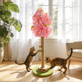 Cherry Blossom Cat Scratching Post, 36" Tall Natural Sisal Sturdy Base Tower with Interactive Trackball Toy for Indoor Kittens & Large Felines, Japanese Aesthetic Floral Furniture Decor