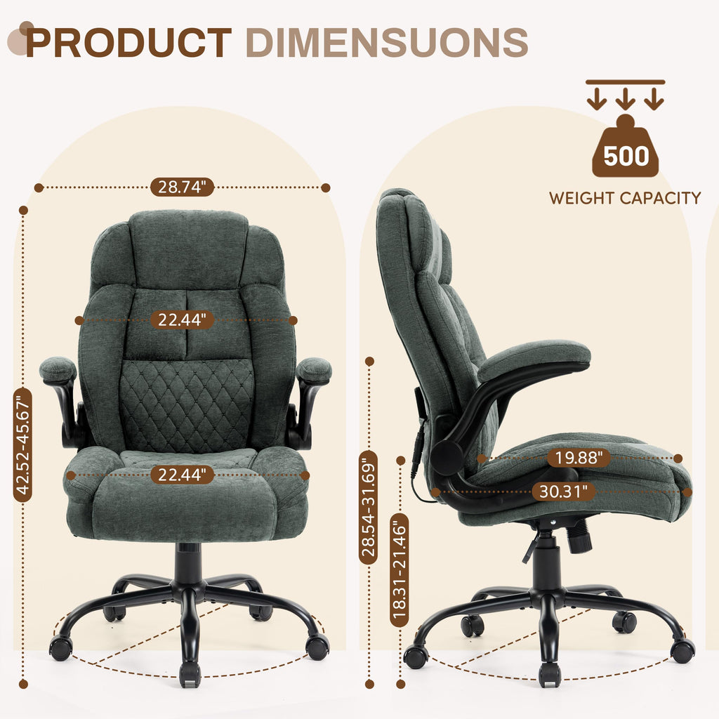 Massage Office Chair,500lbs Ergonomic Rocking Executive Desk Chairs with 4 Points Vibration&heat,padded Flipup Armrests for Big and Tall Office
