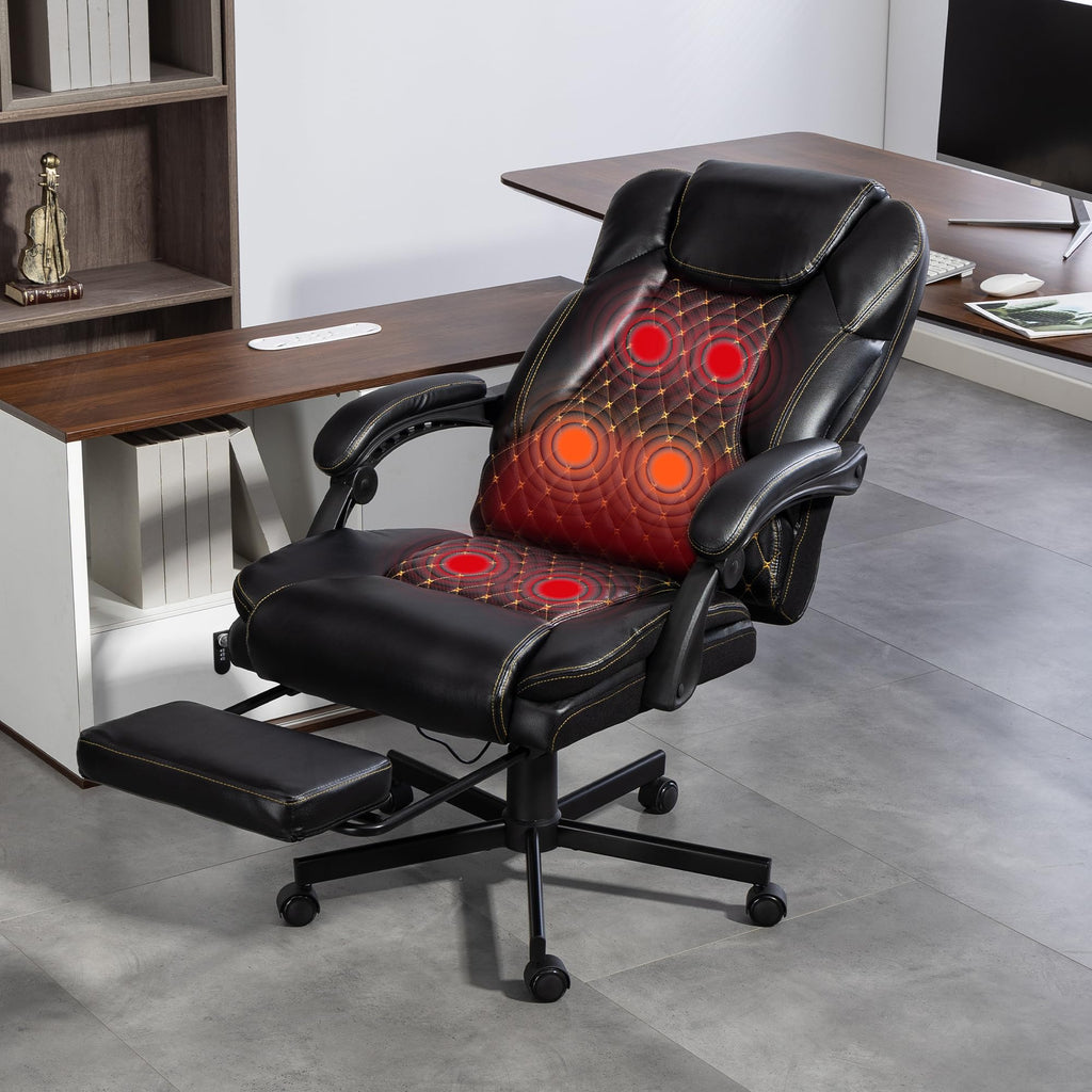 Wentum Massage Office Chair with Footrest, 6 Points Vibration Heating Executive Chair, Ergonomic Home Office Desk Chair with Linkage Armrest,