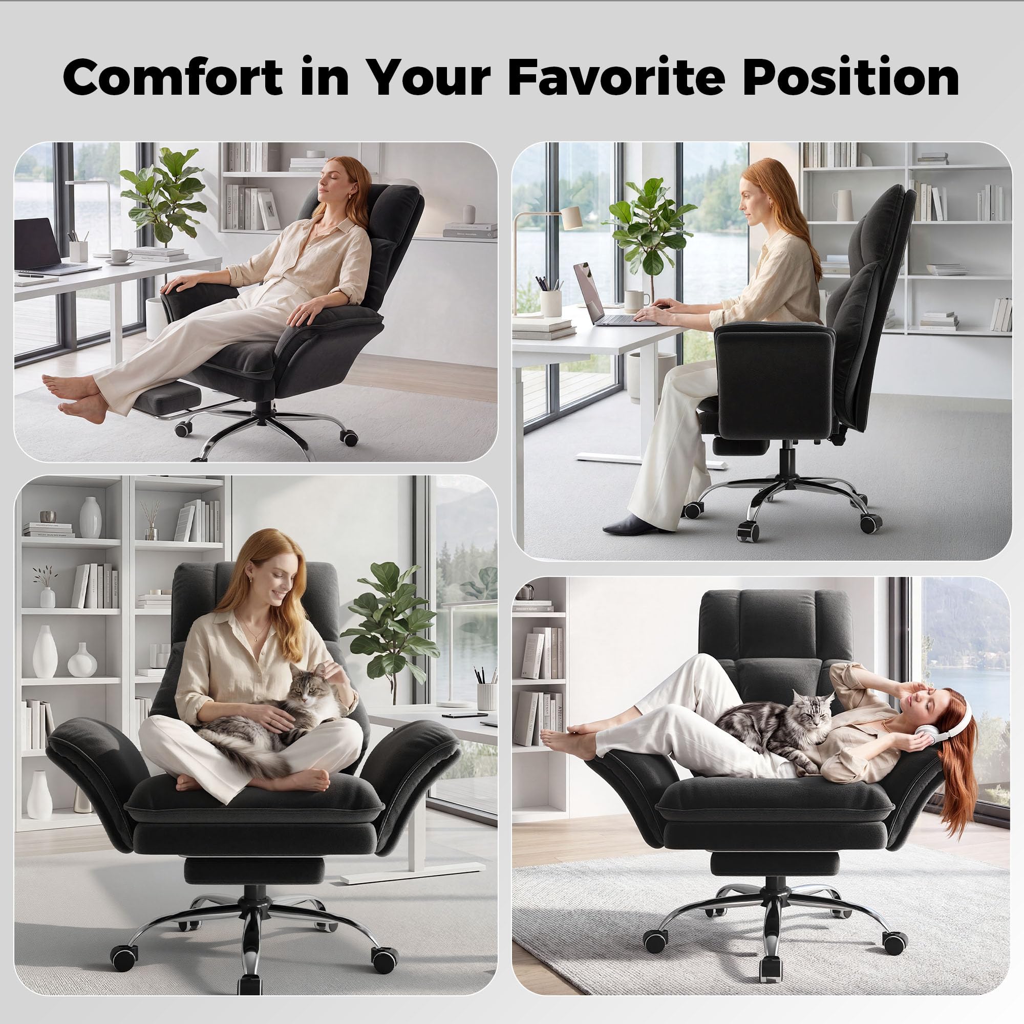 Big and Tall Office Chair, Flip Armrests for Pets & Cross Legged Sitting, Large, Black