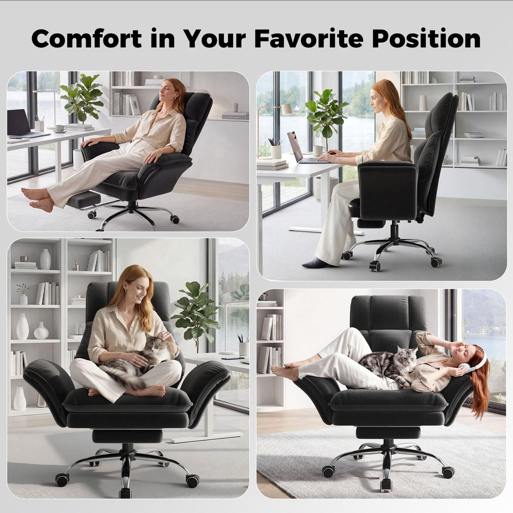 Big and Tall Office Chair, Flip Armrests for Pets & Cross Legged Sitting, Executive Ergonomic Computer Gaming Chair with Footrest, Teddy Fleece
