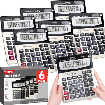 6 Pack Calculator Bulk, Calculators Desktop 12 Digit Extra Large LCD Display with Sensitive Butto, Solar and Battery Dual Power, Desk Calculator for Office, School, Home