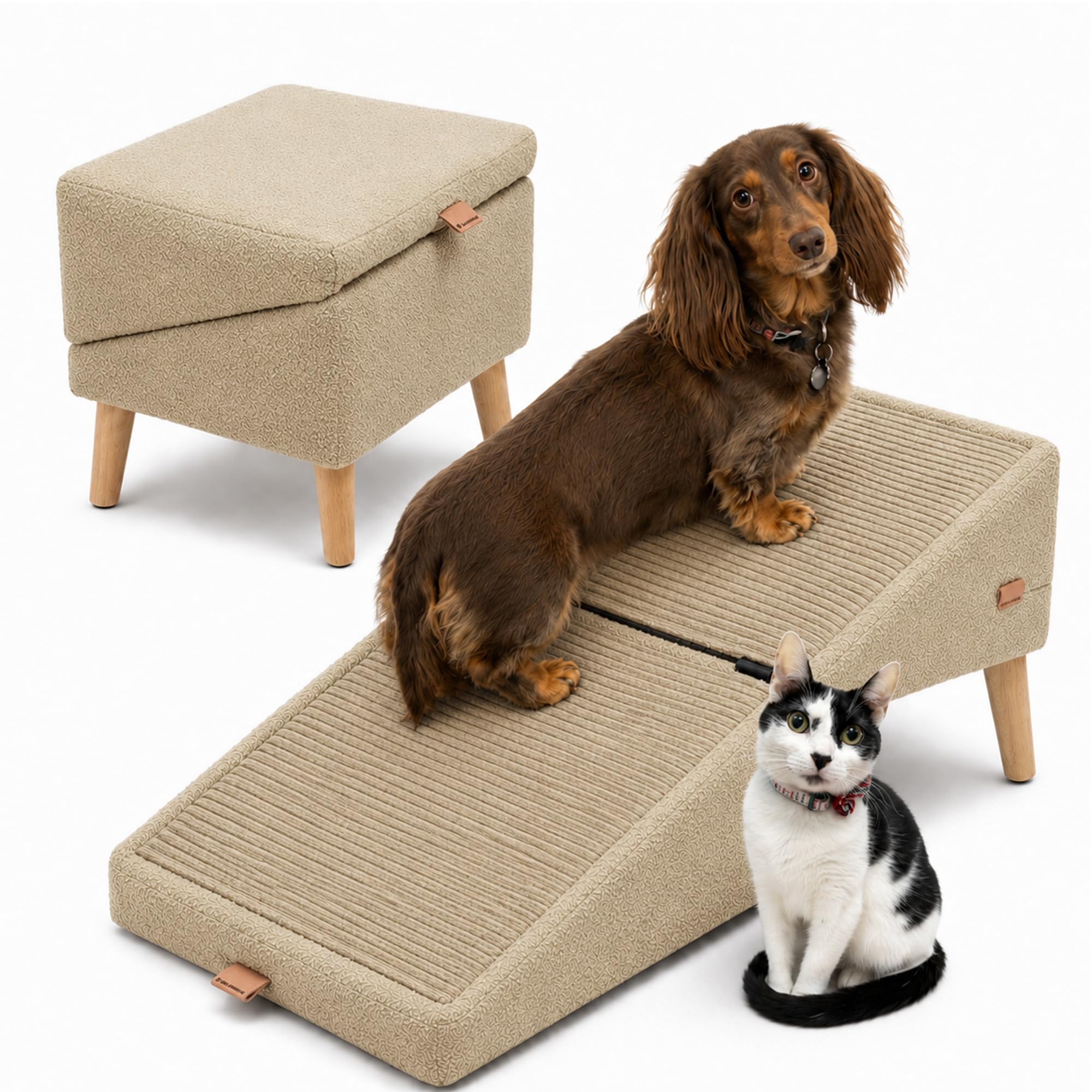 Dog Ramp Ottoman, Convertible Dog Stairs for Couch by SeatMate. Convertible Pet Ramp Ottoman for Puppies, Orthopedic Cats. 23° Pet Lift for Bed. Mid-Century Modern, Washable Memory Foam Pet Furniture