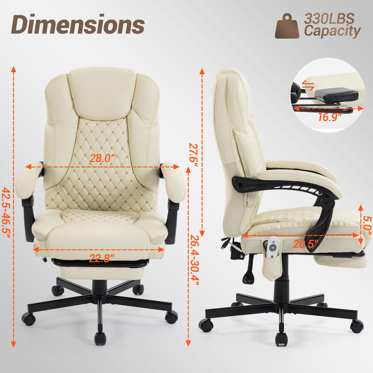 Wentum Massage Office Chair with Foot Rest, 6 Points Vibration Heating Executive Chairs Ergonomic Home Office Desk Chair with Reclining
