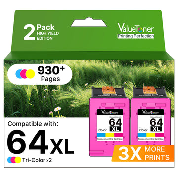 Valuetoner 64XL Ink Cartridge Combo Pack for HP Ink 64 HP64 (2 Color) Works for HP Envy Inspire 7955e 7958e 7255e Photo 7155 7858 7155 7100 7800 7900 7855 6222 Tango Electronics