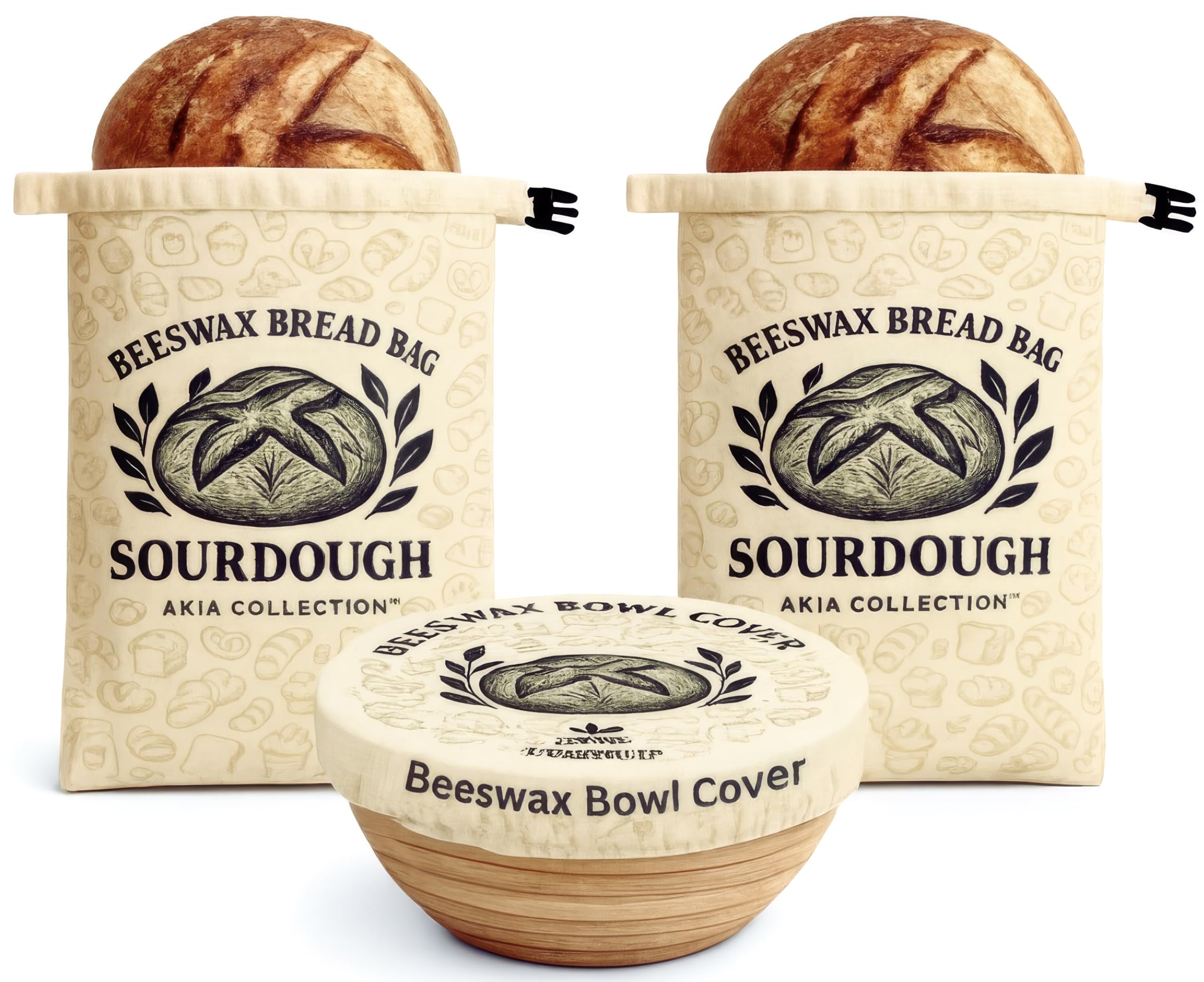 Beeswax Bread Bags for Sourdough and Homemade Bread — 2 XL Reusable Cotton Bread Bags + Beeswax Bowl Cover, Food-Safe Bread Storage Keeps Loaves Fresh, Zero Waste Bakery Gift Set