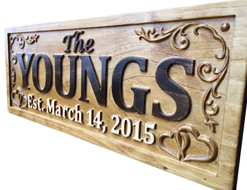 3D Carved Wooden Personalized Family Name Sign | 5 Year Anniversary