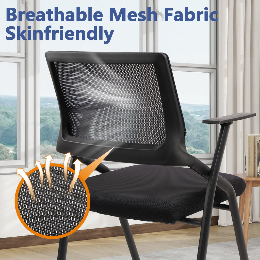 Clatina Stackable & Foldable Office Chairs with Ergonomic Lumbar Support and Thickened Seat Cushion, Folding Mesh Fabric Reception Guest Chair
