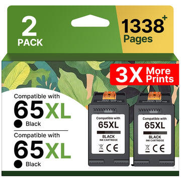 65XL Ink Cartridge for HP 65 Black Ink Cartridge High-Yield Replacement for HP Ink 65, 65XL Black Ink Cartridge for HP Printers Deskjet 3755 3772 3700 3722 3752 2600 2622 Envy 5055 5070 5052 (2 Pack)