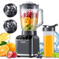 GDOR Professional Blender for Kitchen, 1200 Peak Watts Smoothie Blender, 5 Functions for Ice Crushing & Frozen Fruit, 52 Oz Glass Jar & 24 Oz To-Go Cup Combo, Self-Cleaning, Gray