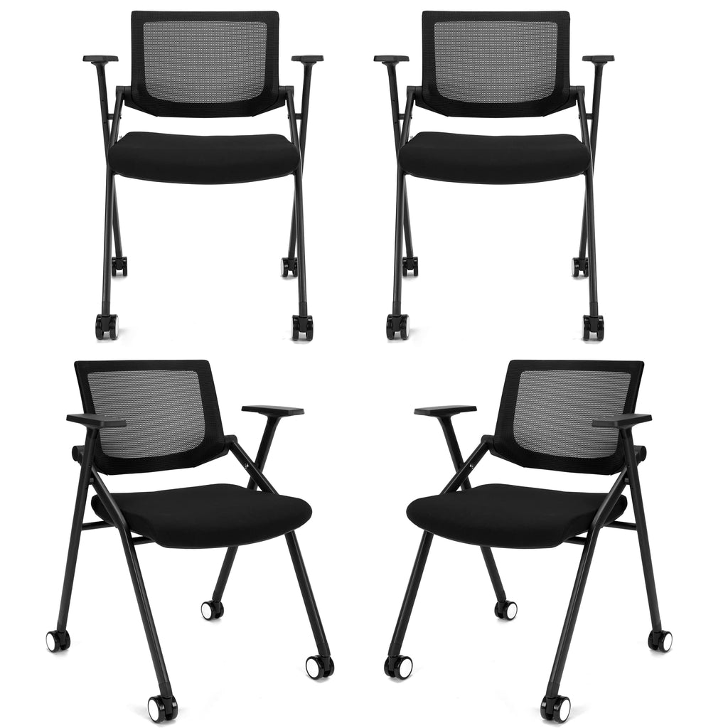 Brobriyo, 4 Pack Stackable Conference Room Chairs with Wheels and Paddle, Ergonomic Mesh Back and Arms for Meeting, Conference, Reception,