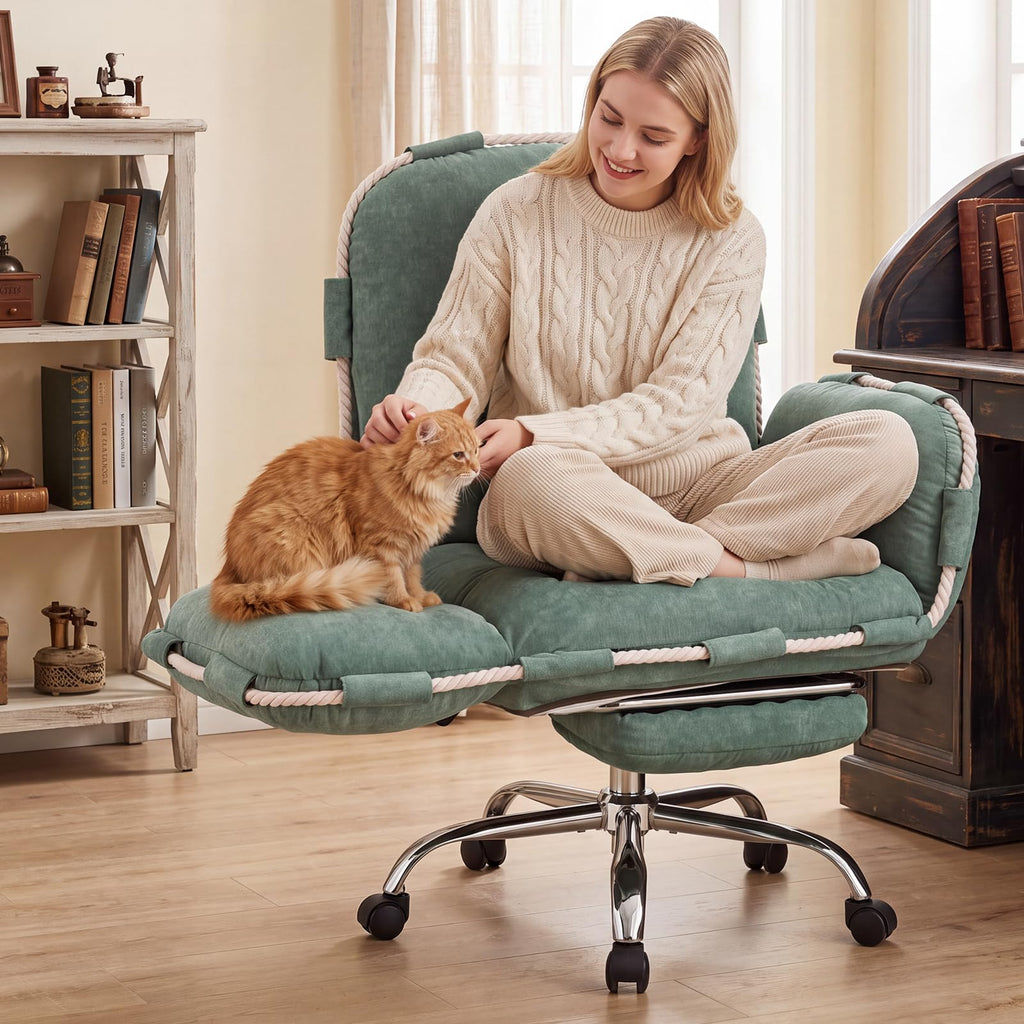 Comfortable Criss Cross Office Chair with Foot Rest Flip Armrests for Pets and Cross Legged Office Chair for Women Reclining Office Chair Desk