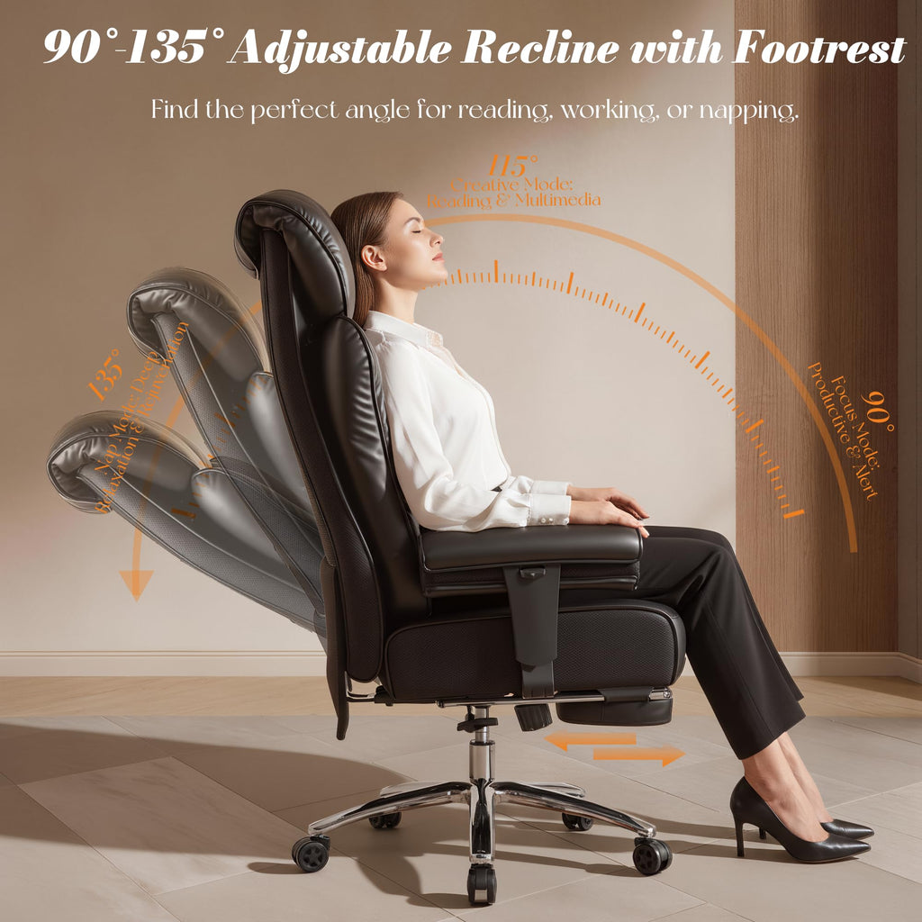 Efomao Big and Tall Office Chair 400 Lbs Capacity, Oversized Executive Desk Chair with Footrest, Extra Wide 23" Seat, High Back Ergonomic Pu