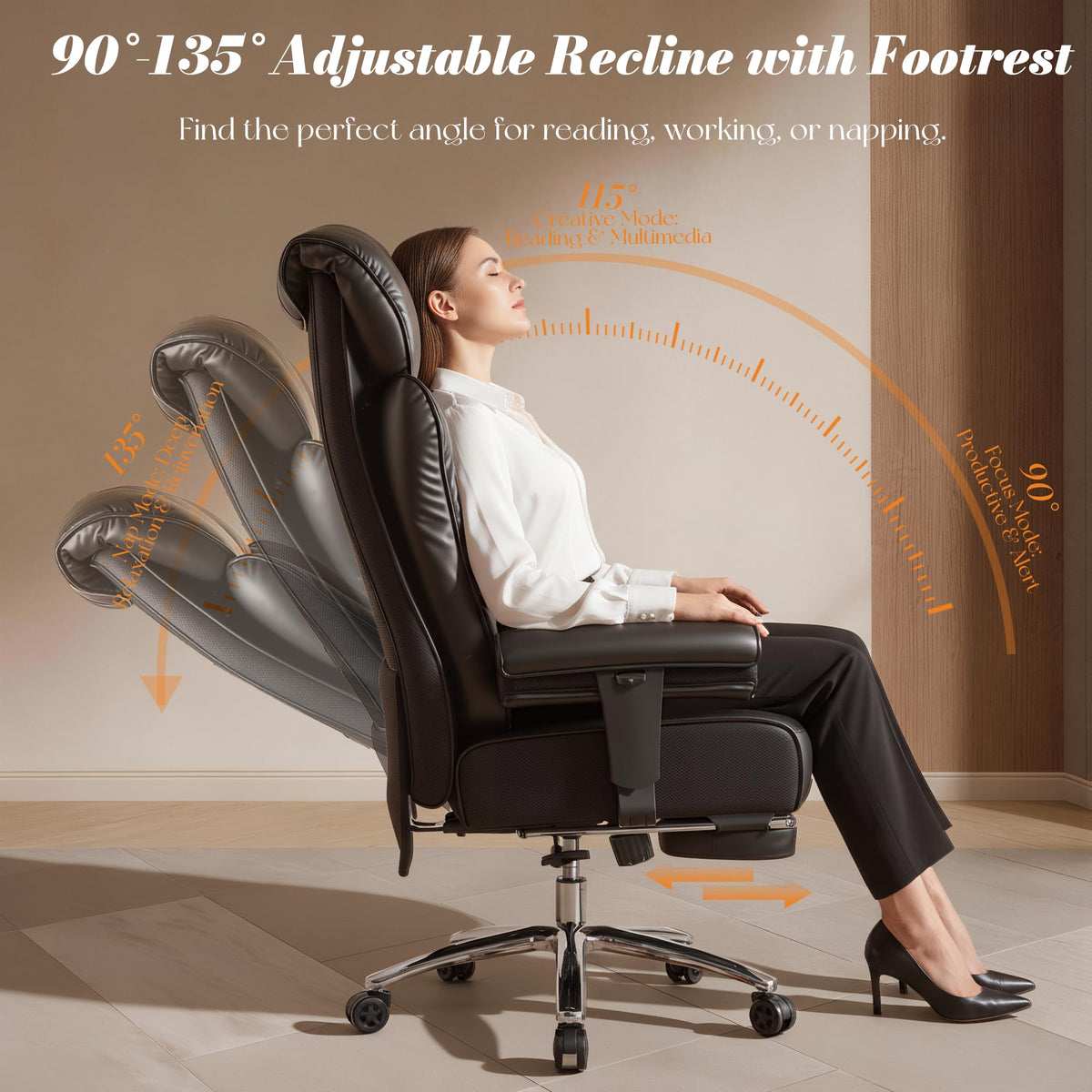 Efomao Big and Tall Office Chair 400 Lbs Capacity, Oversized Executive Desk Chair with Footrest, Extra Wide 23" Seat, High Back Ergonomic Pu