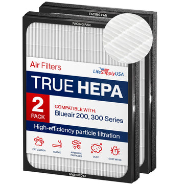 Classic 200/300 Series HEPA Filter Replacement Compatible with Blueair Air Purifier Models 201, 203, 205, 215B, 250E, 270E, 303 by LifeSupplyUSA (2-Pack)