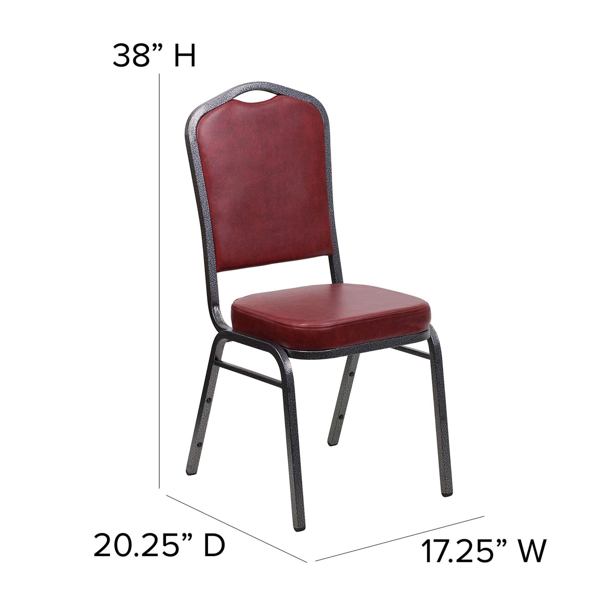 Flash Furniture Hercules Vinyl Crown Back Banquet Chair, Burgundy, 4-pack, Set of 4, Burgundy Vinyl/silver Vein Frame