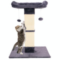 34" Cat Scratching Post for Indoor Cats, Sisal Cat Scratcher with Large Plush Perch, Vertical Posts with Elevated Bed and with Two Dangling Balls, Removable & Washable Cover, Dark Grey