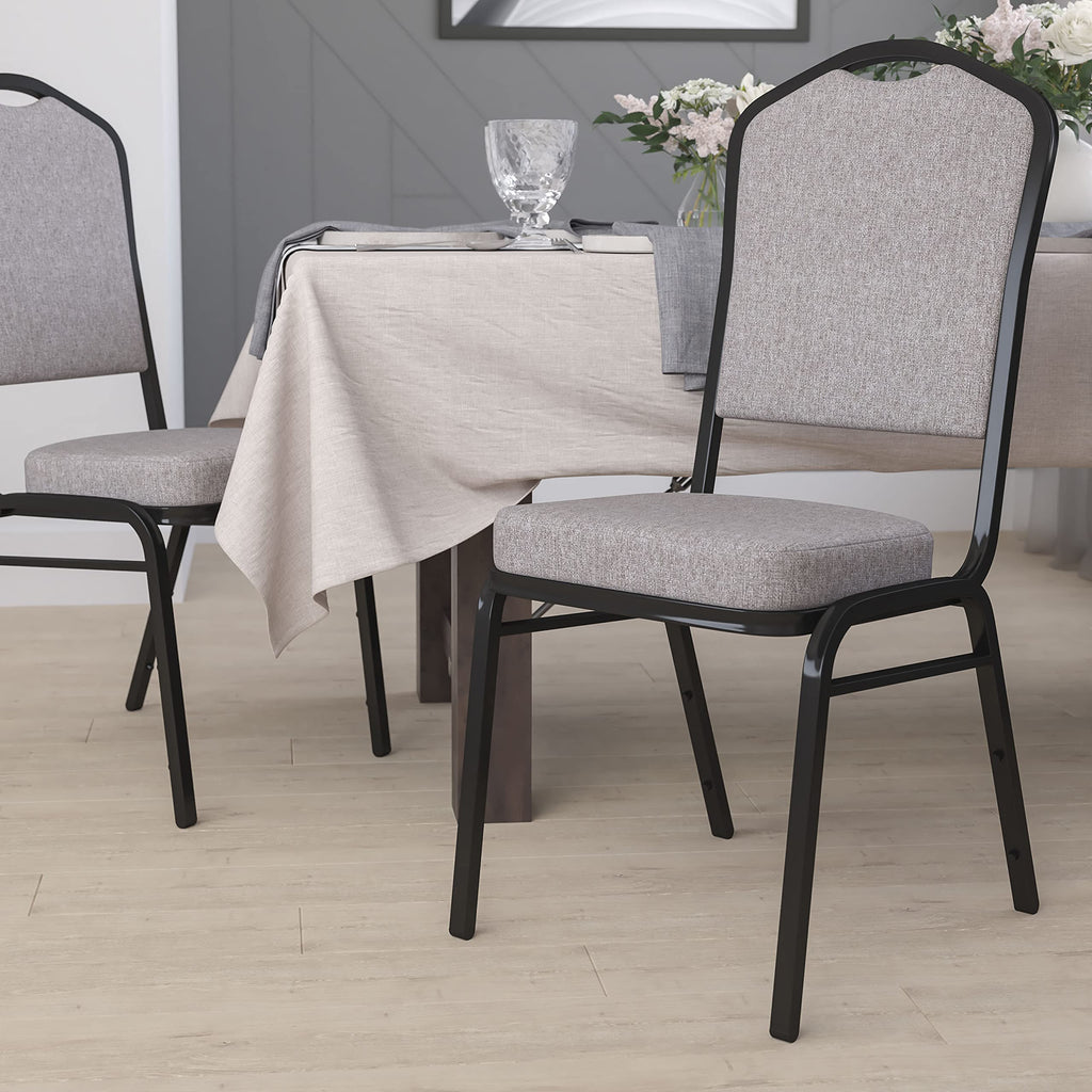 Flash Furniture Hercules Fabric Crown Back Stackable Banquet Chair, Black, Set of 1, Gray Fabric/black Frame