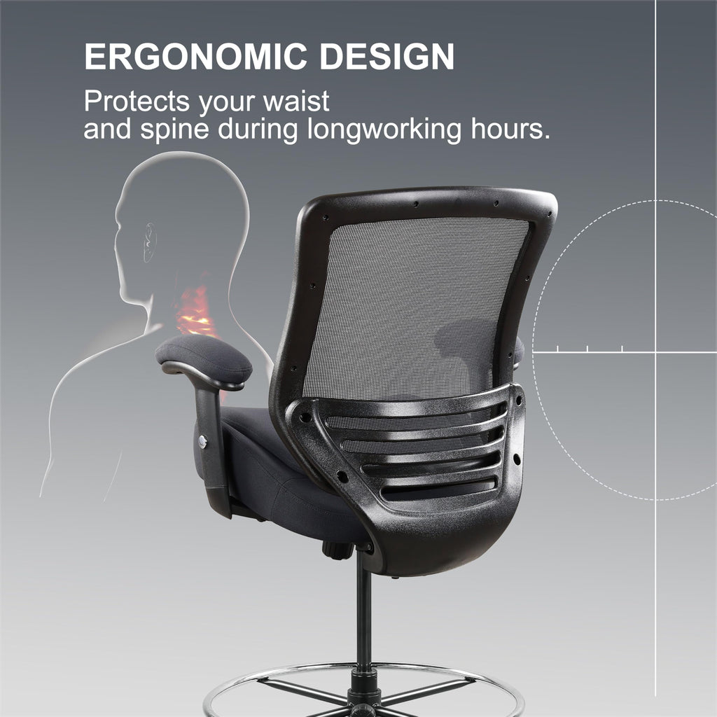 Wittlong 400lbs Office Drafting Chair Wide Dual Seat Cushion Height Adjustable Armrest for High Standing Desk with Lumbar Support and Enlarged