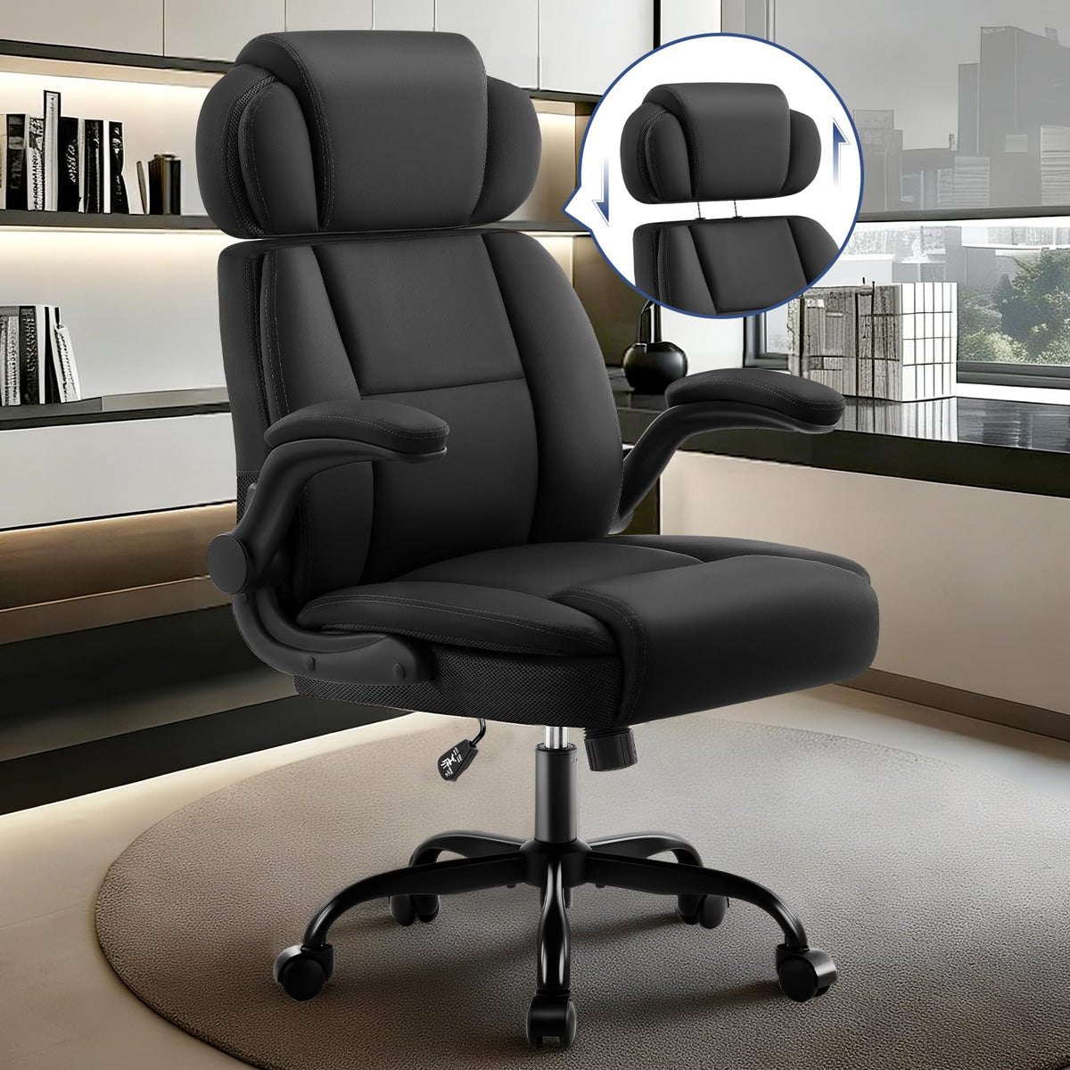 Areshark Ergonomic Office Chair with Lumbar Support, 400lbs Heavy Duty Big and Tall Executive Desk Chair, Pu Leather High Back Computer Chair