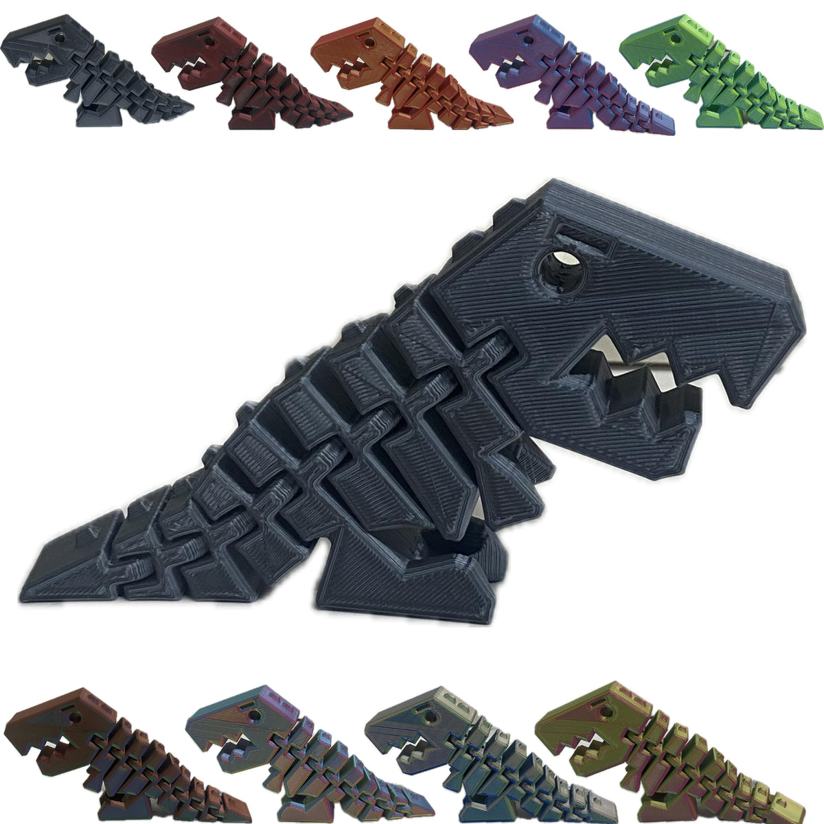 6" Flexi Rexi T Rex - 20+ Colors - Made in USA (Dual Black/Silver)
