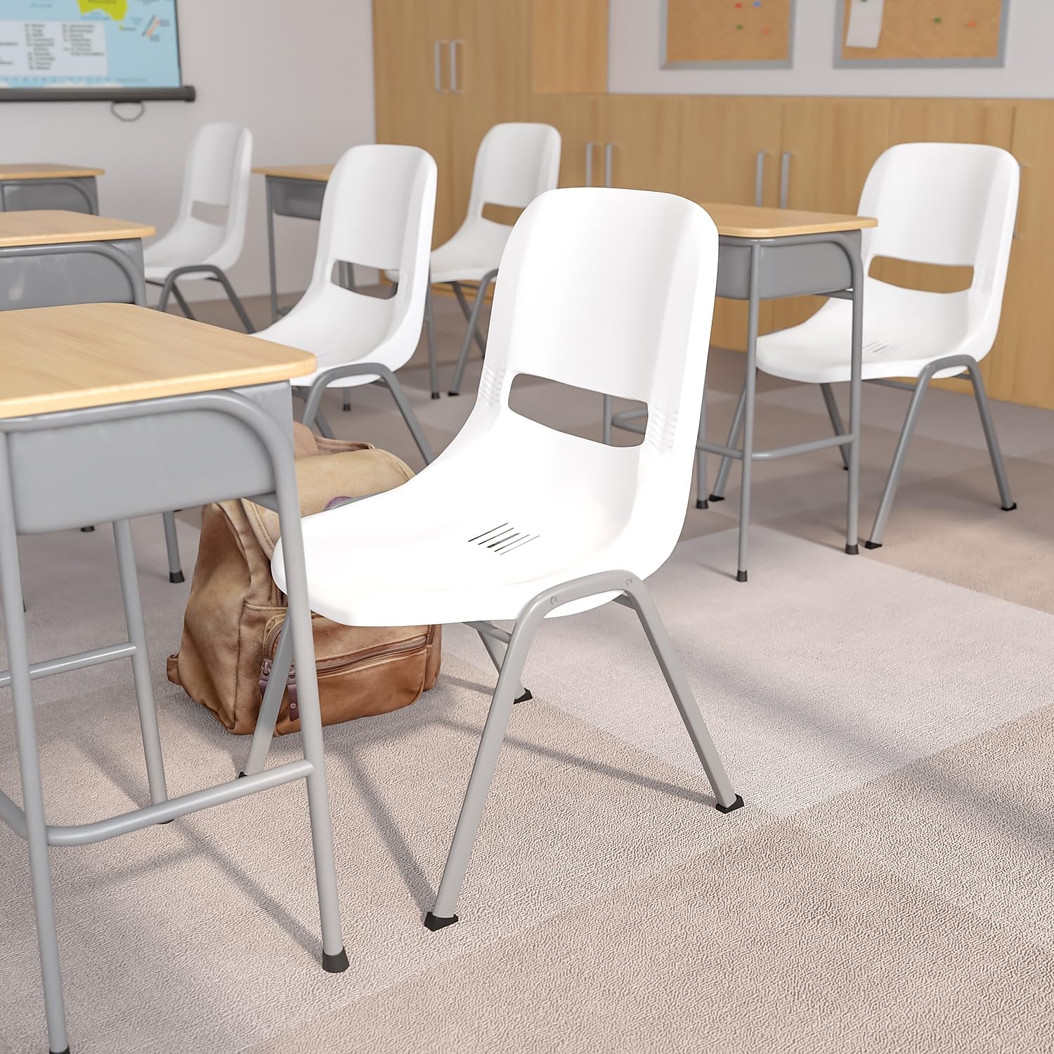 Flash Furniture Hercules Ergonomic Stack Chair with Gray Frame, White, Set of 1