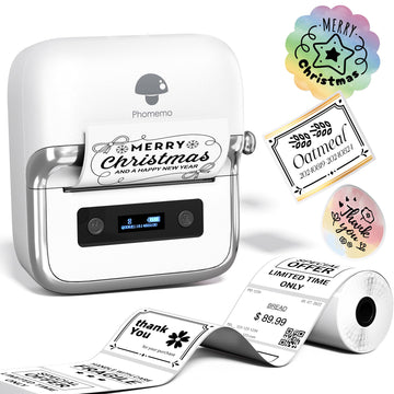 Phomemo M250 Label Maker Machine with Tape, 3 Inch Label Maker for Address, 2026 Upgrade Portable Barcode Printer for Business, Home, Logo Label, Sticker Printer for Phones & PC, with 1 Roll Label