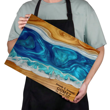 Personalized Epoxy River Glass Cutting Board – Custom Wood-Look Charcuterie Board – Wedding, Anniversary & Housewarming Gift – 3 Unique Designs
